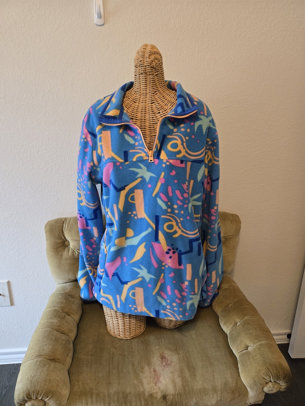 chubbies Blue Fleece Pullover with Pink & Yellow Accents